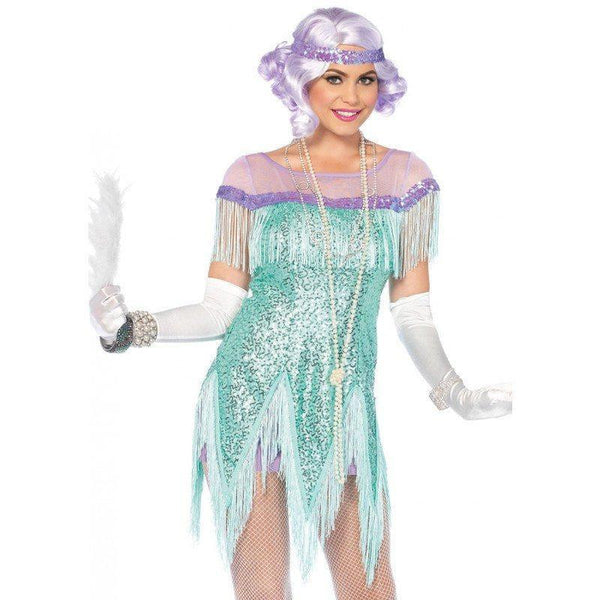 1920's Rental Costumes - Women's Aqua Flapper Fancy Dress Hire Costume