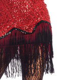 Gatsby Girl 1920s Burgundy Sequin Fringed Flapper Costume ombre fringing