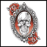 Gothic Skull And  Roses Temporary Tattoo