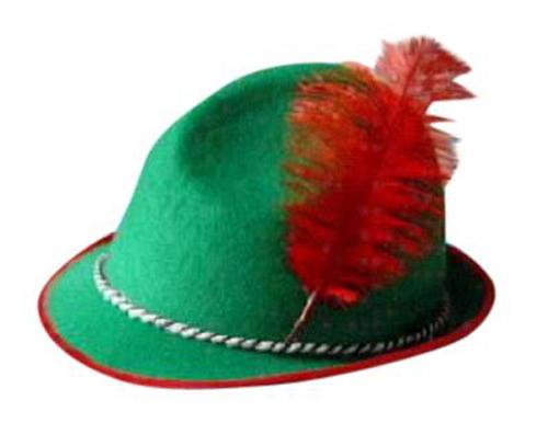 Green with Red Feather German Oktoberfest Party Hat