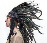 Indian Headdress Black Cock Feather Native American Chief Quality Headgear