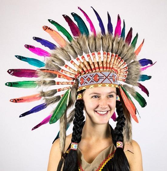 Native American Indian Rainbow Feather Headdress