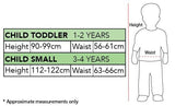 Kangaroo Costume for Toddlers & Children size chart