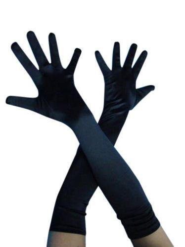 Long Black Satin Lycra Stretch Deluxe Gloves