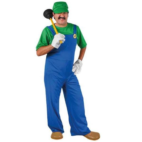 Super Plumber Adult Costume Luigi 1980s Video Game Fancy Dress