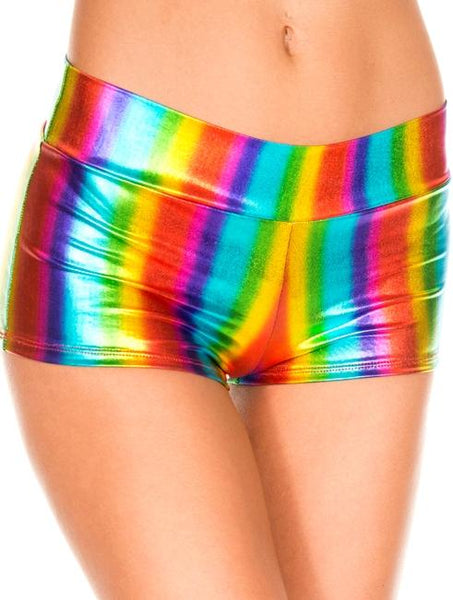 Metallic Rainbow Hot-Pants Sexy Ladies Booty Shorts Cheeky Boy-shorts