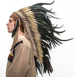 Indian Headdress Long Black Cock Feather Native American Chief War Bonnet