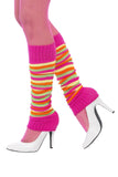 Neon Hot Pink Striped Fluoro 80s Leg Warmers