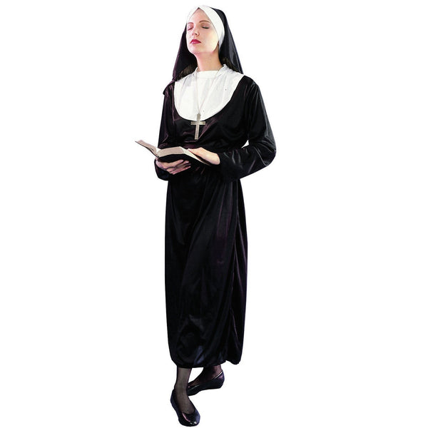 Womens Adult Nun Costume Dress, Headdress & Collar