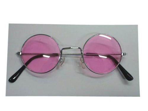 Pink Round Hippie Glasses Rock Star Costume Sunglasses