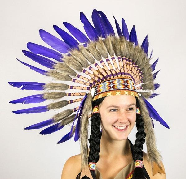 Indian Native American Blue Feather Headdress