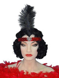 Red 20's Headband Crystal Heart & Black Feather