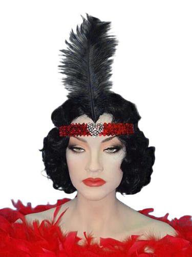 Red 20's Headband Crystal Heart & Black Feather