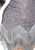 Roaring Roxy 1920's Silver Sequin Curvy Gatsby Flapper Costume fringing