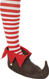 Santa's Helper Christmas Elf Shoes with red and white striped stockings