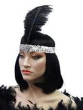Silver 20's Headband Crystal Heart & Black Feather