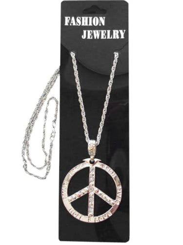 Silver Metal Peace Sign Hippie 60's Necklace