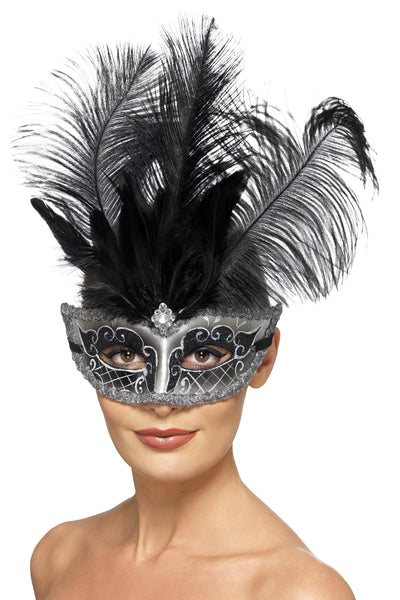 Venetian Colombina Silver Grey Masquerade Mask