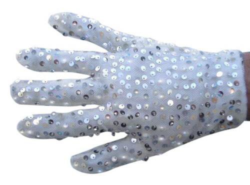 White Pop star Glove With Silver Sequins 
