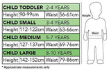 Wonder Woman Deluxe TV Series Toddler & Children's Costume size chart