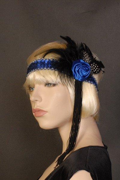 Accessories - Flapper Headband Deluxe Blue Rose