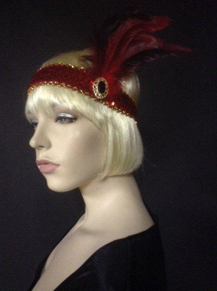 Accessories - Flapper Headband Deluxe Red Feathers