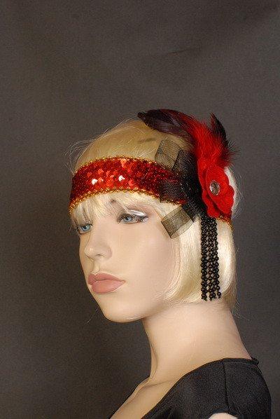 Accessories - Flapper Headband Deluxe Red Felt Flower