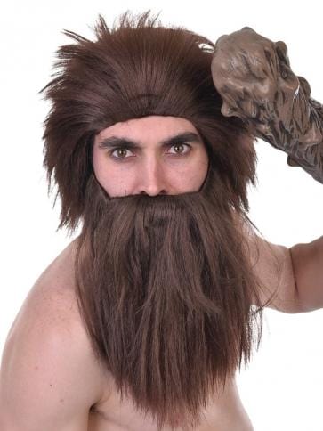 Caveman Brown Beard and Wig Costume Set