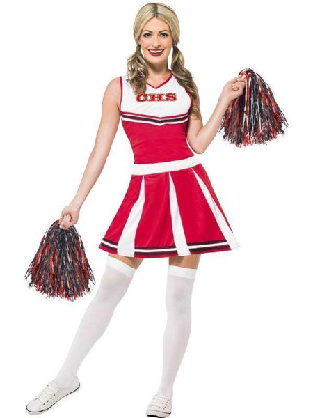 Cheerleader Adult Womens Fancy Dress Party Costume With Pom Poms