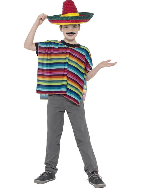 Mexican Fiesta Kids Fancy Dress Sombrero and Poncho Costume Kit