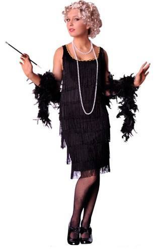 1920's Longer, fully fringed black flapper dress Hire Women's Costume