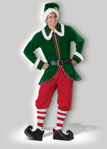 Elf Christmas Candy Cane Mens Santa's Helper Hire Costume