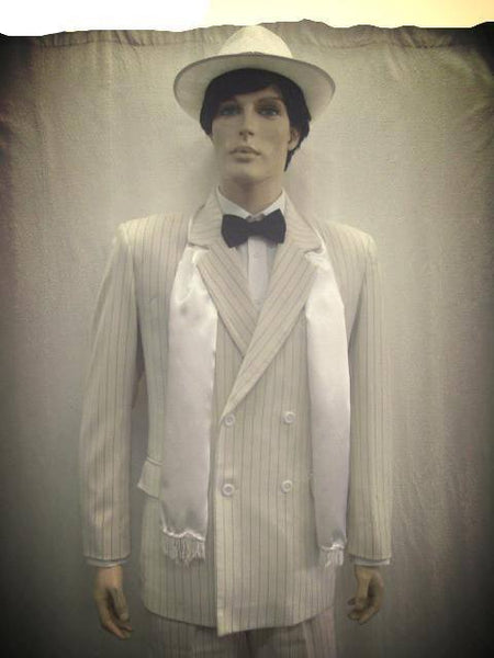 White Pin Striped 1920's Men's Gangster Costume For Hire