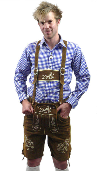 Costumes Men - Oktoberfest Traditional Authentic Lederhosen And Blue Shirt