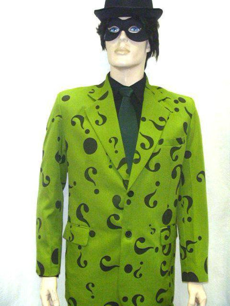 Green single breasted Riddler Men's Hire Costume