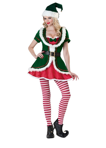Christmas Elf Miss Candy Cane Women's Santa's Helper Hire Costume