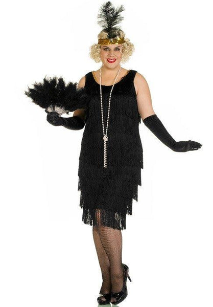 Black fully fringed fun and fabulous plus size flapper dress