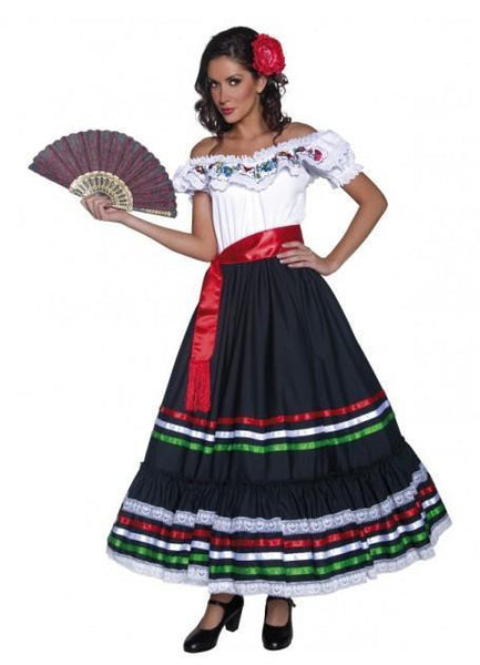 Mexican Spanish Flamenco Dancer Western Fancy Dress Senorita Womens Costume