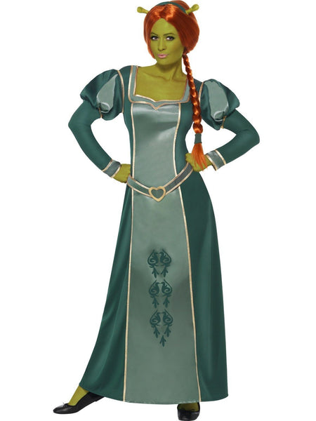 Princess Fiona Adult Womens Green Costume Shrek Fancy Dress Gown With Wig 