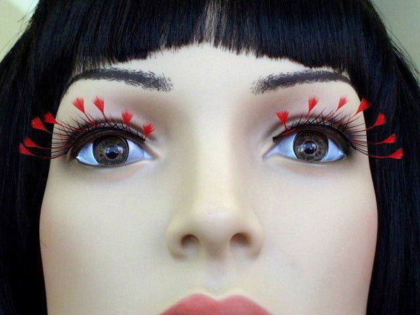 False Eyelashes with Red Feather Tip
