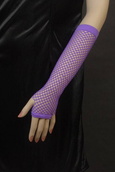 Long 1980's Purple Fishnet Finger-less Gloves