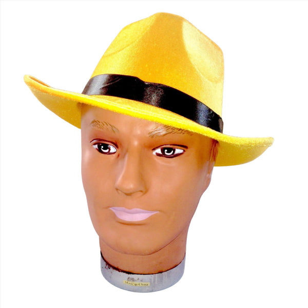 Yellow velvet the mask fedora costume hat