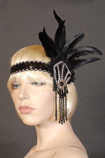 Headbands - Deluxe Flapper Headband Lace Black