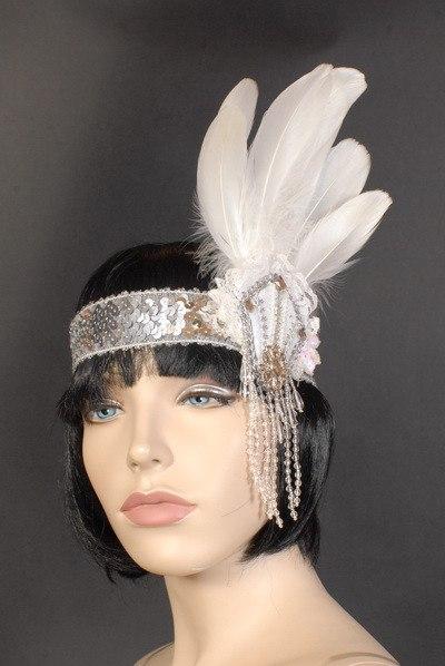 Headbands - Deluxe Flapper Headband Lace Silver