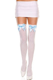 white with blue bow thigh high stockings