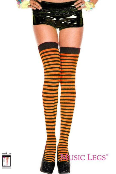 Orange and Black Striped Stay-up Thigh High Stockings