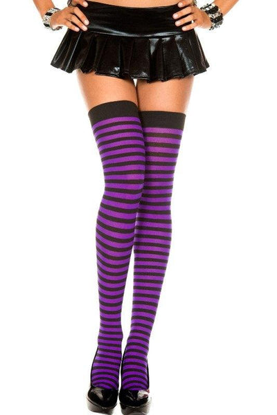 Purple and  Black Striped Stay-up Thigh High Stockings