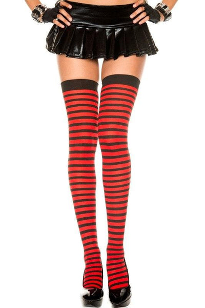 Women Striped Red And Black Thigh High Stockings Hold-up Pull up Stay up