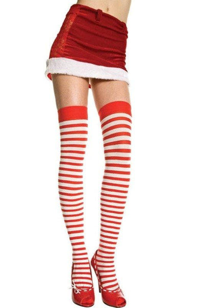 Hosiery - Stay-Ups Striped Red/White Stockings Fancy Dress Party Costume Accessory