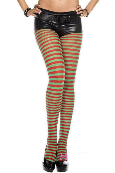Red and green striped elf tights